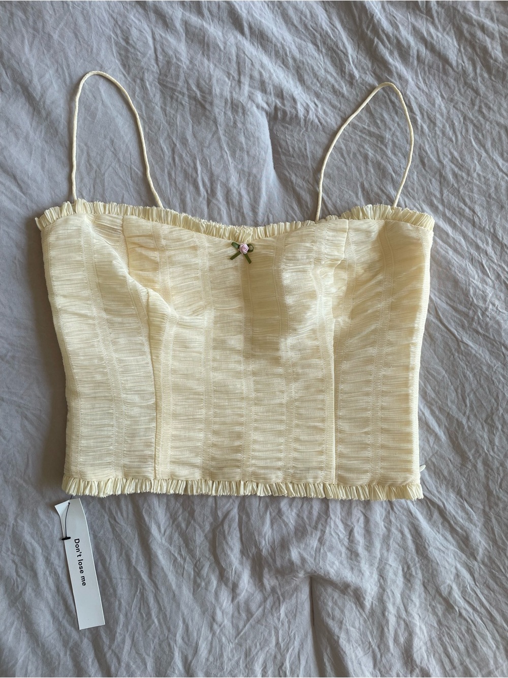Reformation Pale Yellow Ruffle-Trimmed Cami with Floral Accent (NWT)
